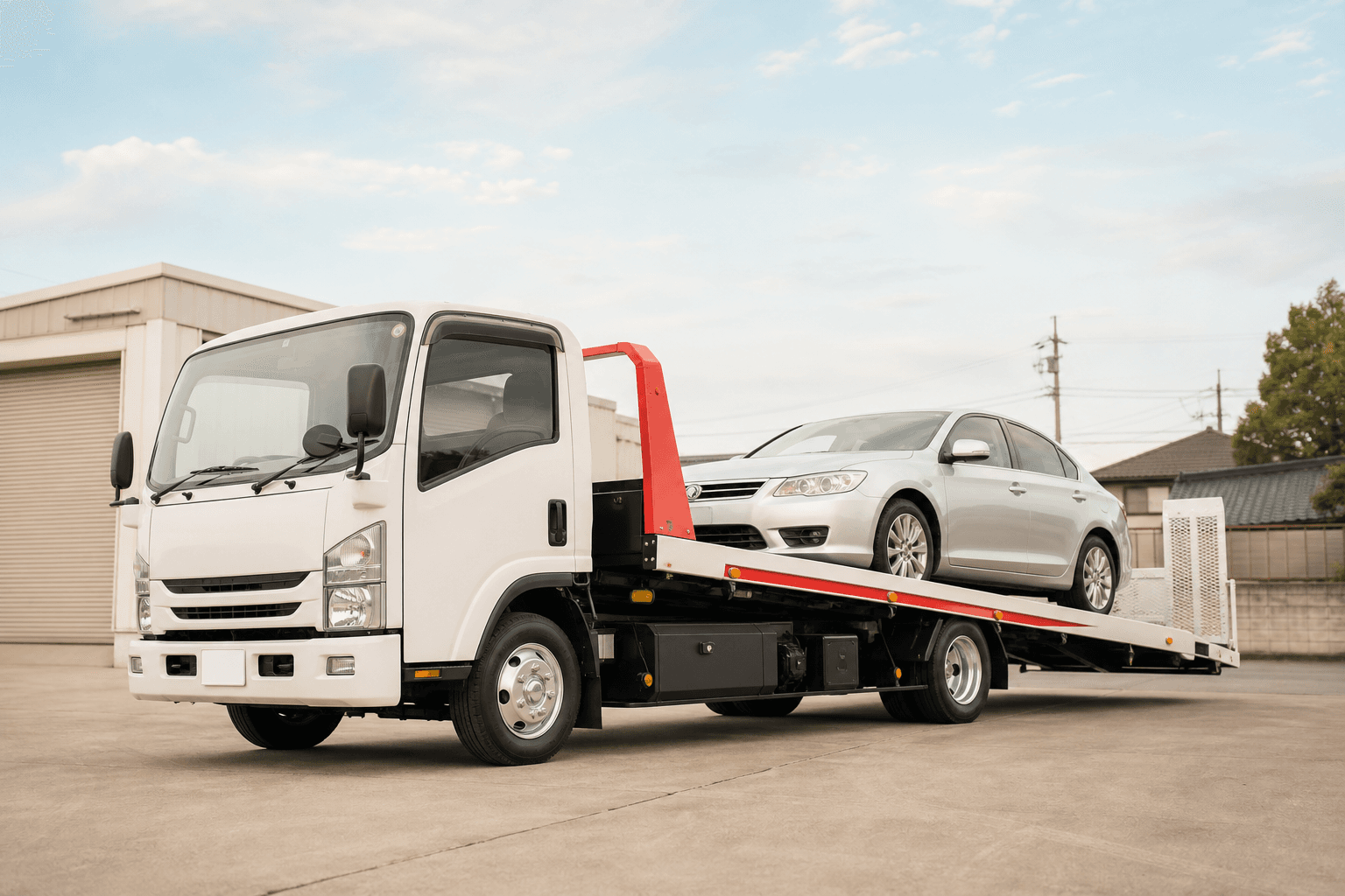 レッカー車に積み込まれる買取車両